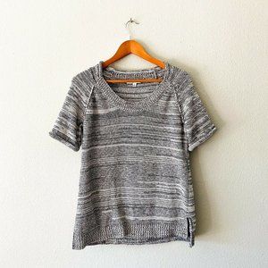 Cabi Space Gray White Black Short Sleeve Sweater